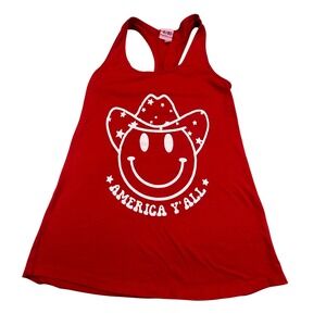 Ali Dee Shirt Women's Small Western Smiley Face Cowboy America USA Patriotic Red